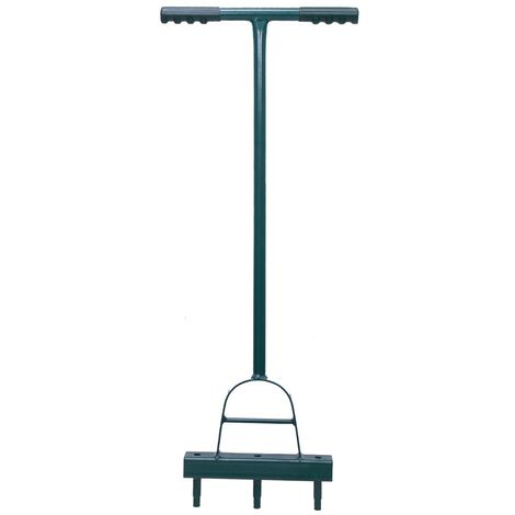 Monmobilierdesign – Aérateur de pelouse manuel à pics – Long manche pour carottage – Diamètre des pics Ø 1 à 1,5 cm – Repose-pieds pour enfoncement facile