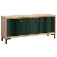 Monmobilierdesign – Meuble TV 3 portes 130x56 cm en bois – Design contemporain – Couleur vert bouteille – Rangement optimisé avec passage de câbles