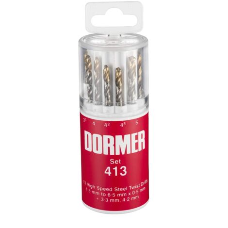 Dormer A094 No.413 HSS TiN Coated Drill Set of 13 1.5- 6.50mm x 0.5mm DORA094413