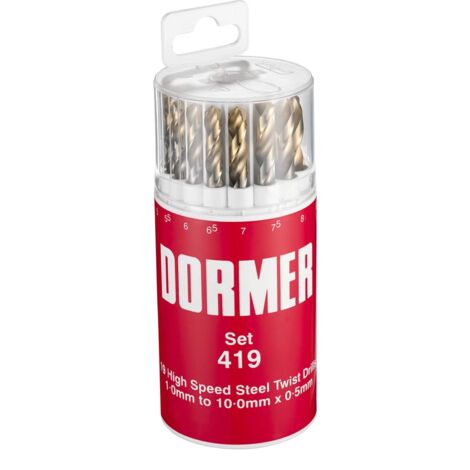 Dormer A094 No.419 HSS TiN Coated Drill Set of 19 1.00mm-10.00mm x 0.5mm DORA094419