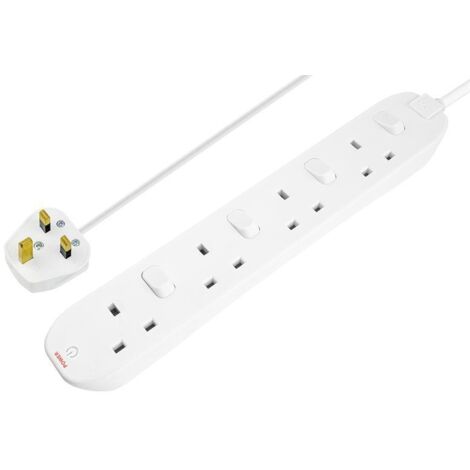 Switched Extension Lead 4-Gang 13A White 2m