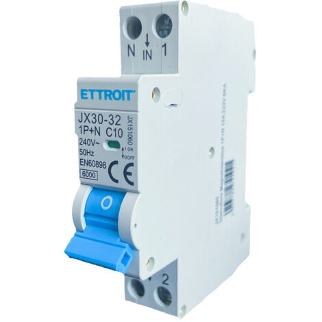 ETTROIT Interrupteur magnétothermique 1P+N 10A 220V 6KA 1 module din JX151060
