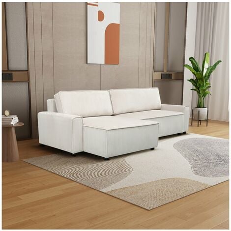 Canapé d'angle convertible et reversible en velours côtelé "Montaigne" - 3 places  - Beige