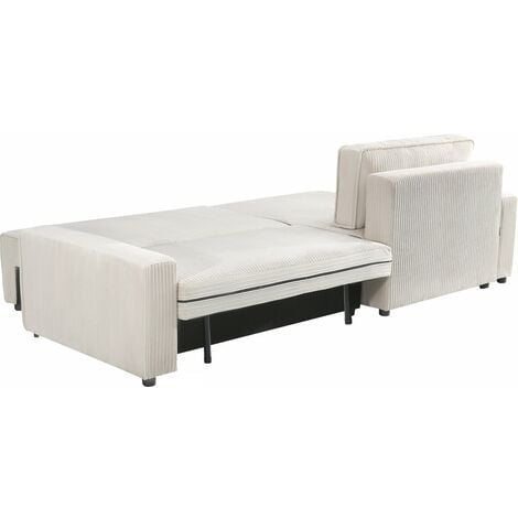 Canapé d'angle convertible et reversible en velours côtelé "Montaigne" - 3 places  - Beige