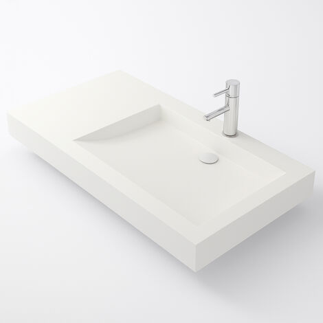 Lavabo de baño suspendido blanco de 80 cm, en Solidsurface - Passoa D