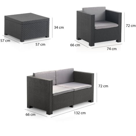 SP Berner - Set de Muebles de Jardín y Terraza Diva Wengue- Sofá 2 Plazas, 2 Sillones y Mesa de Centro con Almacenaje - Fabricado en España con Plástico Reciclado