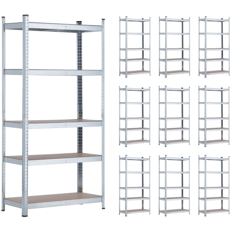 MegaPack 10 Estanterías Modulares Galvanizadas con 5 Baldas Ajustables 180x90x40cm 875Kg 7house