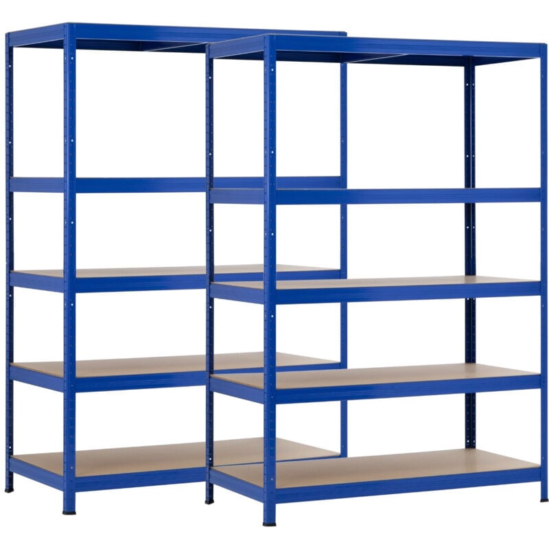 7H SEVEN HOUSE Pack 2 Estanterías Modulares Acero Galvanizado Azul y Madera con 5 Baldas Ajustables Estantería de Almacenaje Uso Doméstico y Profesional 180x120x60cm Carga Máxima 1250Kg