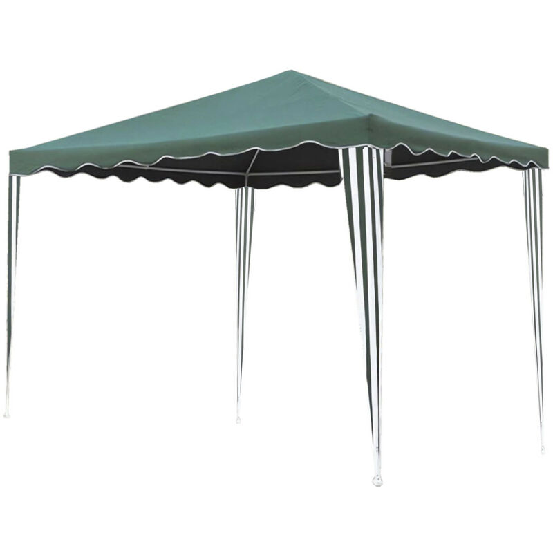 Gazebo Cenador Metálico con Tela y Volantes Verde/Blanco 295x295x245cm 7house