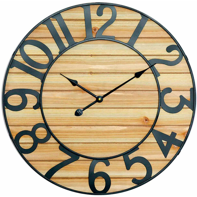 Reloj de Pared Vintage Negro/Madera Clara Ø60cm Thinia Home