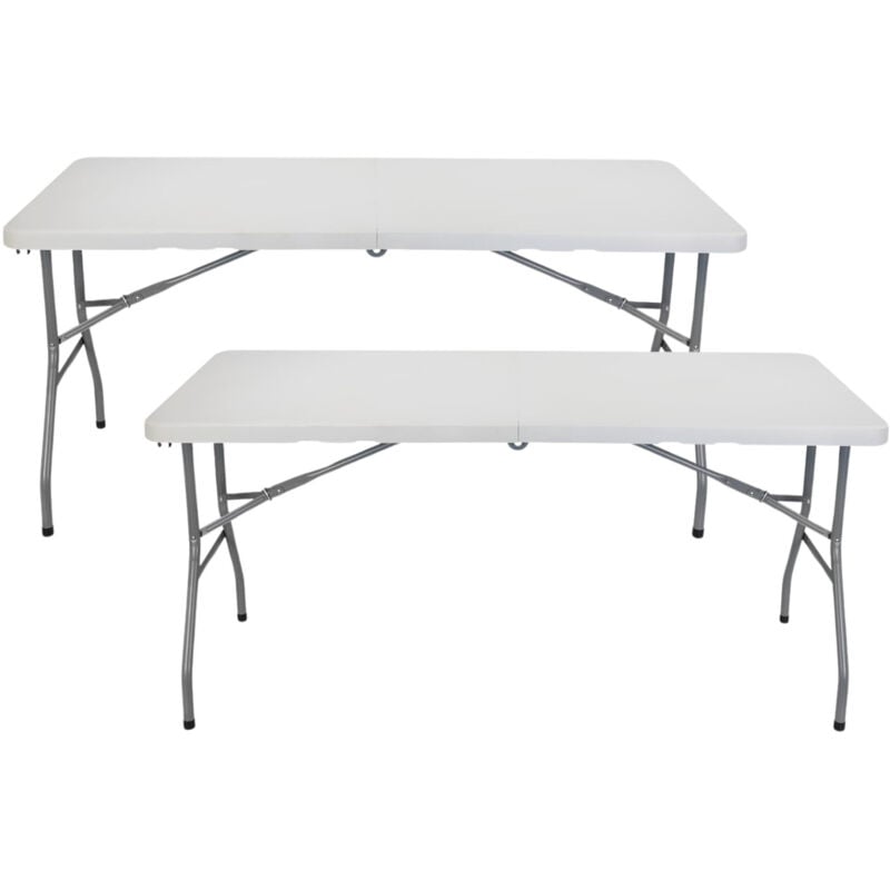 7house - Mesa Plegable Rectangular Catering 150cm (Pack 2), Resina/Acero, Interior/Exterior, Jardín y Terraza, Resistente Humedad y Rayos UV, Portátil, 4 Comensales, Dimensiones 150x70x74cm, Blanco