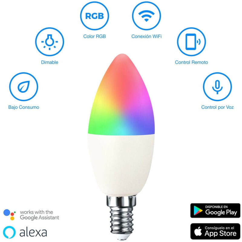 Bombilla LED Vela Smart WiFi E14 5W Equi.35W 450lm RGBWW Regulable