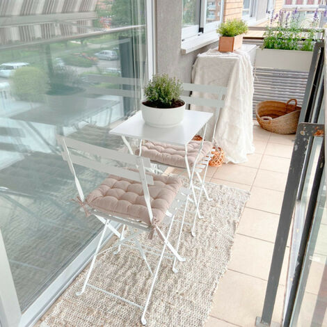 Conjunto De Terraza, Balcón O Patio Con Mesa Y 2 Sillas, Modelo Bistreau  Orion91, Conjunto Plegable De Exterior Metálico Color Gris Arena