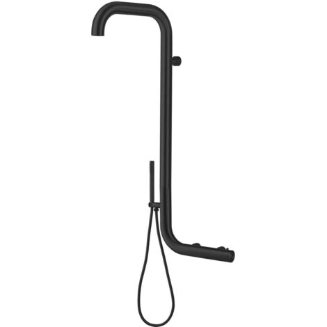SINED Ducha de jardín de Pared en Acero Inoxidable AISI 316L Negro con Mezclador Doble y Válvula de 3 Vias Interior o Exterior Modelo Arborea Negro