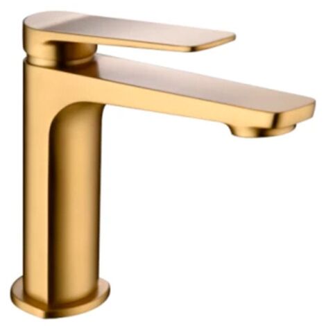 IMEX Grifería de lavabo en latón color oro con cartucho cerámico Ø26 mm y set de 2 flexibles 3-8 incluidos para estabilidad Modelo BDN047-1OC