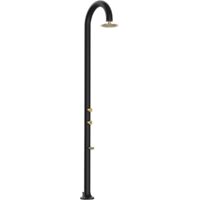 SINED Ducha de Aluminio Negro y Dorado con Rociador Circular y Boquillas Antical Doble Conexión Agua fría o caliente Para uso interior y exterior Modelo LUNA ALU NERA ORO