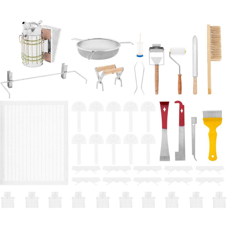 Kit apiculteur - 37 pièces - Enfumoir à abeilles - Lève cadres - Support de cadre ruche - Couteau à désoperculer - Pièges à insectes Kit apiculture Kit débutant apiculture