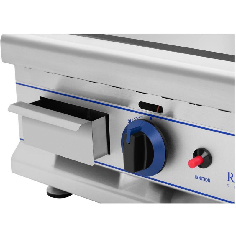Plancha à Gaz Professionnelle 12 KW Royal Catering - Surface Rainurée, Armoire Intégrée, Inox - Pour Restauration