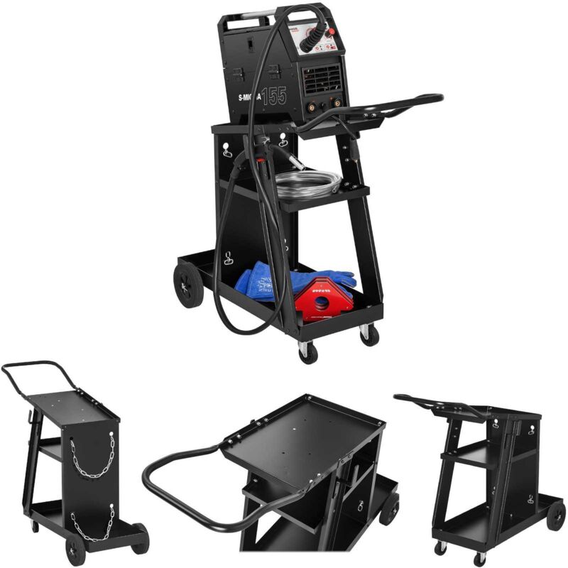 Chariot Soudure Relaxdays 3 Niveaux - Support Bouteille Gaz 90kg, 88x40x71cm Noir