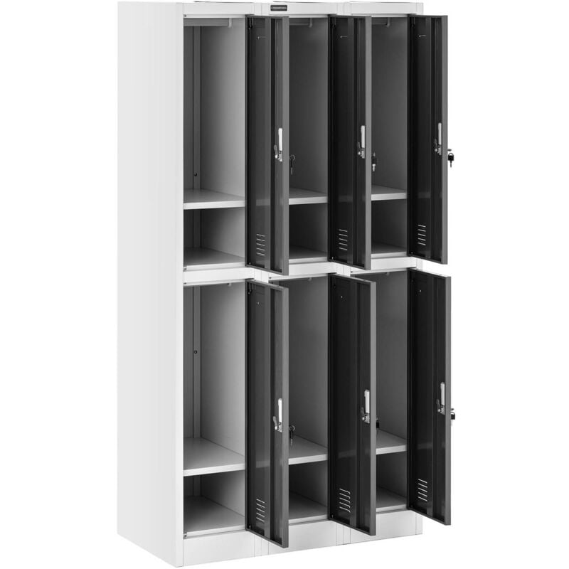 Casier Vestiaire Métallique Gris Armoire en Acier 6 Compartiments