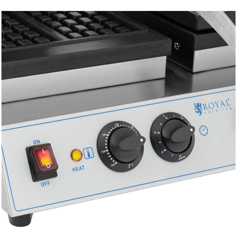 Gaufrier professionnel - 2 x 1400 W - 50 - 250 °C - Minuterie : 0 - 5 min -  Royal Catering