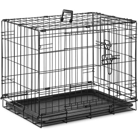 Relaxdays Cage transport chiens, maison et voiture, HxLxP. 83 x 75 x 109  cm, pliable, fond, poignée, acier, argent