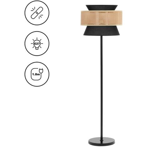 Lampe de salon sur pied abat-jour en rotin 40 W hauteur 153 cm
