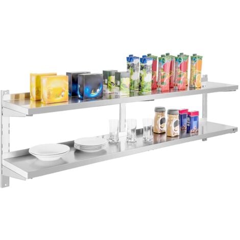 Etagere Murale Double En Inox  2 Niveaux Plateaux  180 X 30 Cm  Avec Fixations