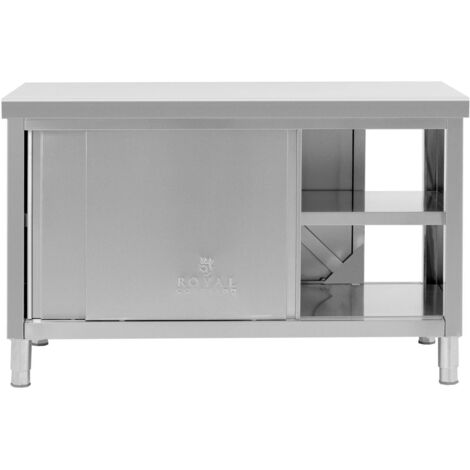 Meuble Bas Inox Professionnel 180x70x85 Cm - 600 Kg Charge, 3 Tiroirs, Portes Coulissantes - Pour Cuisine, Restaurant, Laboratoire