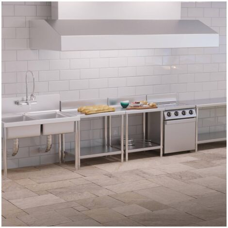 Table Inox Professionnelle Adossée Plan De Travail Avec Étagère 9060 cm 210 kg