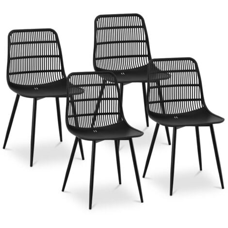 Lot de 4 chaises LUCIA, en plastique noir et pieds en métal décor chêne  sonoma