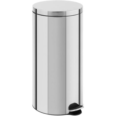 Poubelle À Pédale Pour Salle Bain Bureau Cuisine Acier Inoxydable Brillant 30l
