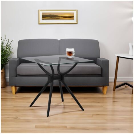 Table de Salle à Manger Cuisine Maison Repas Plateau Carré Verre 80x80x74 cm