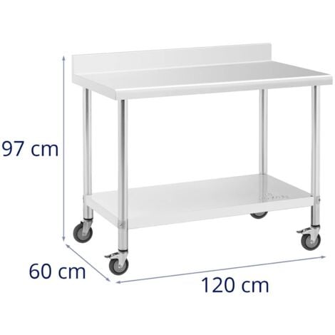 Table de travail à roulettes inox avec rebord 60 x 120 cm 158 kg