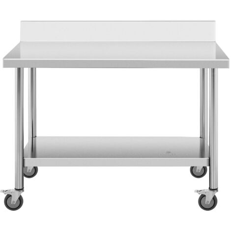 Table de travail à roulettes inox avec rebord 60 x 120 cm 158 kg