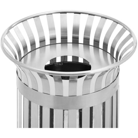 Poubelle extérieure ronde 90 l Large ouverture Inox / acier galvanisé Argent