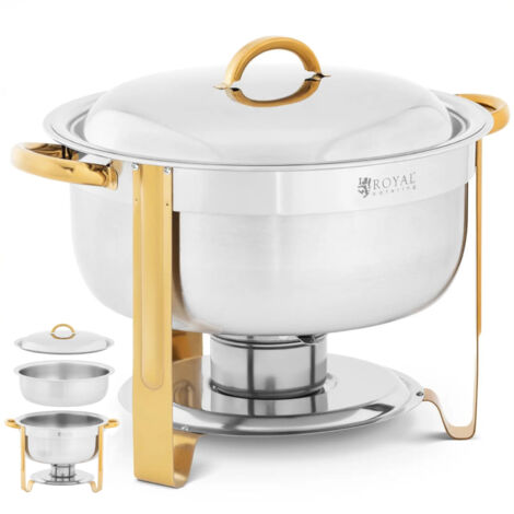Chauffe-plat 3 Bacs Professionnel 9 Litres - Acier Inoxydable Pour Buffet, Réception, Restauration - Inclus Brûleur Alcool