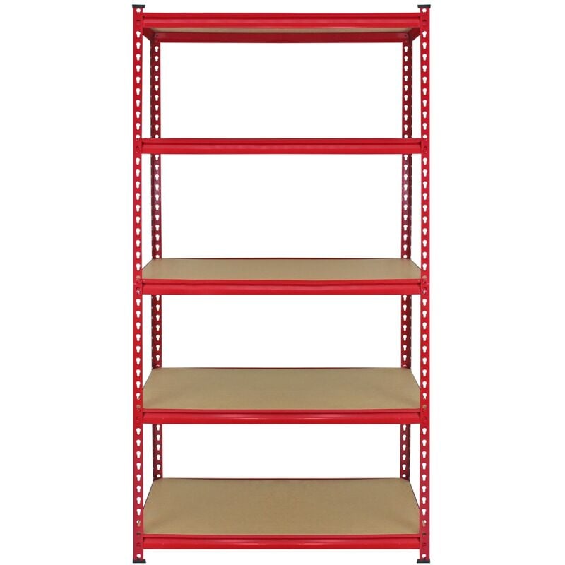 Estantería Roja Z-Rax De Acero Sin Tornillos 90x45x183cm con 5 Estantes Almacenamiento Almacenaje Herramientas Taller Almacén Garaje Estanteria Metalica Industrial Capacidad Peso 360kg por Estante