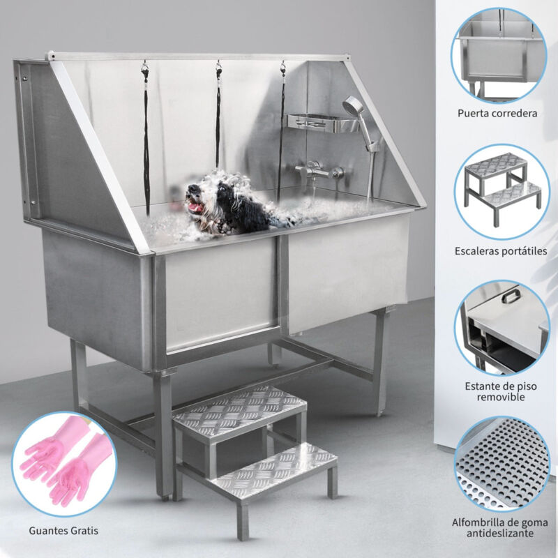 Bañera para Perros Gatos de Acero Inoxidable 127cm 99.8KG con Elevación  Eléctrica