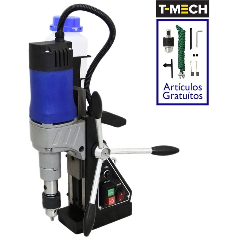 T-Mech Taladro de Base Magnética de 230 V Prensa Adaptador de Cortador Anular de 35 mm de Diámetro Portabrocas y Llave 1200W