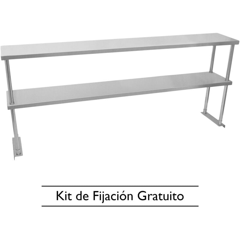 KuKoo Estante de Sobremesa de Cocina Comercial 180 cm de Acero Inoxidable Doble para Mesa de Preparación de 6 Pies Industrial 2 Niveles