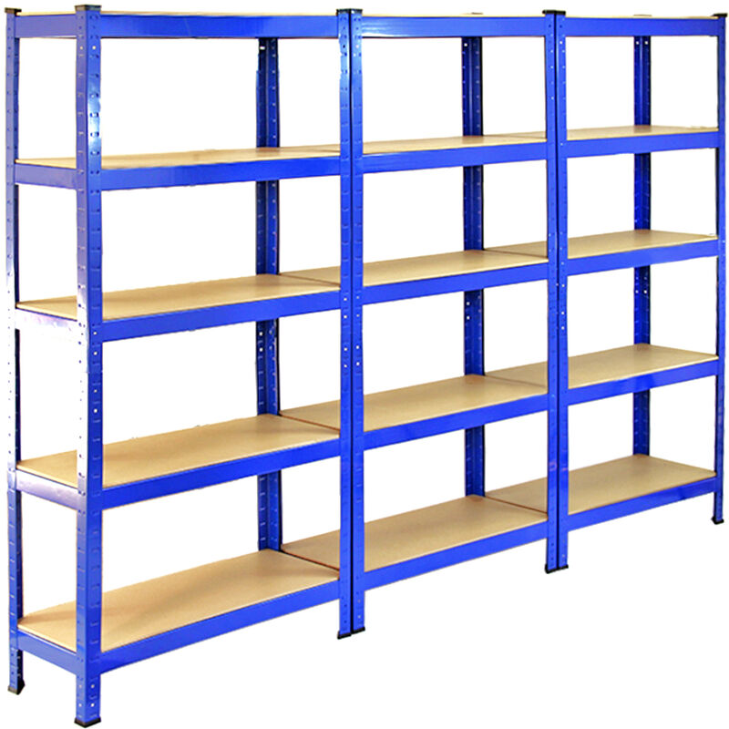 Estantería de taller azul, 200x100x50 cm, de metal con recubrimiento de  polvo y madera MDF, hasta 350 kg