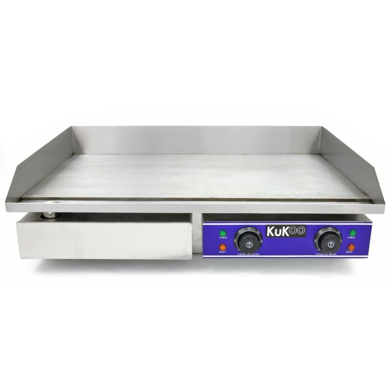 Plancha Profesional Antiadherente Eléctrica de 70cm de Acero Inoxidable Grill Parrilla de Asar Cocina Cocción Barbacoa BBQ+Protector contra Salpicaduras+Cajón Drenaje para Grasa+Termostato Ajustable