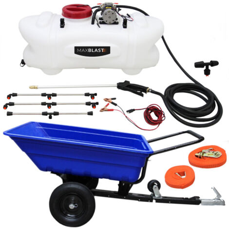 Remolque Basculante ATV Todo Terreno 820x950x1930mm con Neumáticos Capacidad 295kg y Pulverizador con Tanque 100L de 400x380x880mm con 5m Cable y 5m Cinturón Seguridad Presión Máxima 12 bar (1/5)