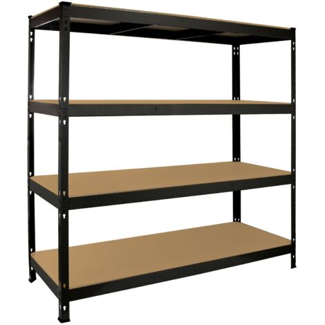 Estantería Metálica Negra Q-Rax sin Tornillos 160x60x160cm de 4 Estantes Baldas Repisas Capacidad Peso 350kg por Estante Almacenamiento Almacenaje Herramientas Taller Garaje Cobertizo Almacén Garage