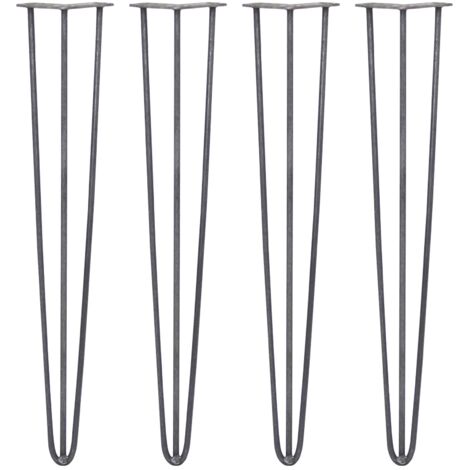 SKISKI LEGS - 4 Patas de Horquilla Metálicas para Mesa Muebles Metal Hairpin Legs 71cm Acero Natural 3 Puntales de Espesor 10mm con Pies Protectores + Paquete de 16 Tornillos de 20mm GRATIS (1/5)
