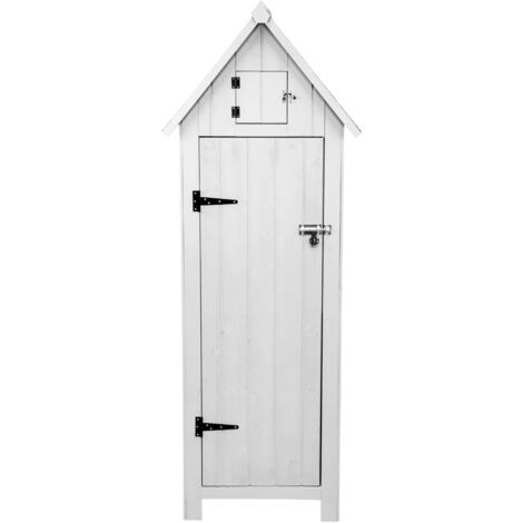 Cobertizo de Jardín de Madera Blanco Almacenamiento Almacenaje Caseta Exterior Organizador Herramientas Jardin Estantes Esquina Ganchos para Colgar Sobre Puertas Candado llaves + Kit Fijación GRATIS