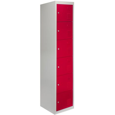 MonsterShop - Taquilla Metálica para Montar con 6 Puertas Rojas 45x38x180cm con Estantes llaves Imanes Portatarjetas Nombre Número Casillero Metalico Metal Locker Escuela Gimnasio Vestuario y Oficina