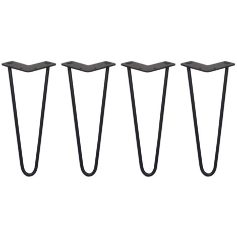 SKISKI LEGS - 4 Patas de Horquilla Metálicas para Mesa Muebles Metal Hairpin Legs 30.5cm Acero Negro 2 Puntales de Espesor 10mm con Pies Protectores + Paquete de 16 Tornillos de 20mm GRATIS