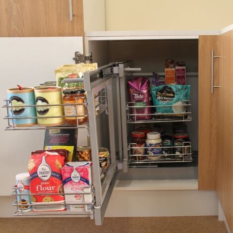 4 Cestos de Acero Inoxidable para Mueble de Rincón Ciego 90-100cm, Mano Derecha Tire Cestas de Cocina con Cierre Suave Armario Lavadero Organizador Alacena Despensa Almacenamiento, Capacidad 60-80kg
